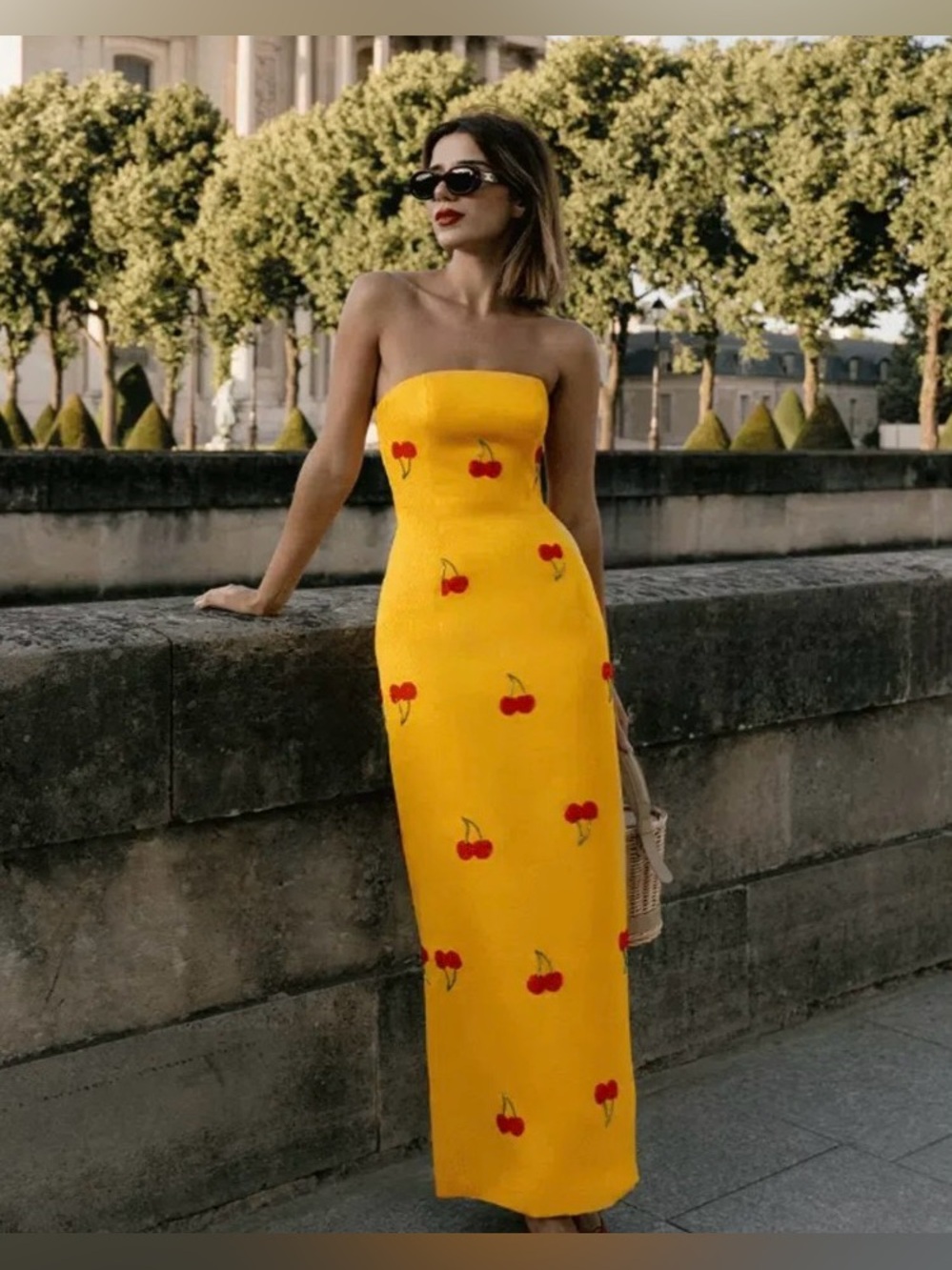 Leo Lin Yellow Rayna Cherry Embellished Bustier Strapless Maxi Gown AU8/US4 NWOT - Picture 2 of 4